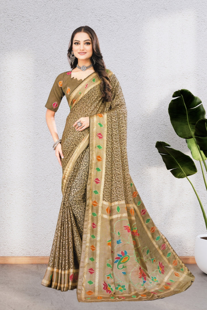 ISHYA SILK SAREE WITH BEAUTIFUL AND NECK DESIGNED BLOUSE, 8 BEAUTIFUL COLORS