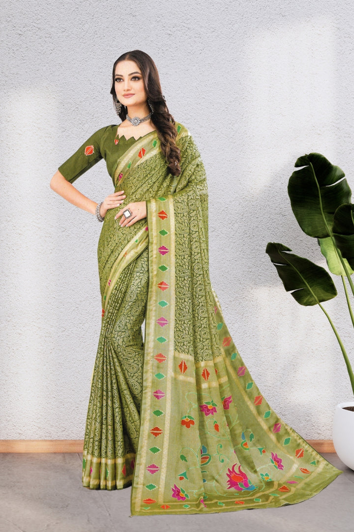 ISHYA SILK SAREE WITH BEAUTIFUL AND NECK DESIGNED BLOUSE, 8 BEAUTIFUL COLORS