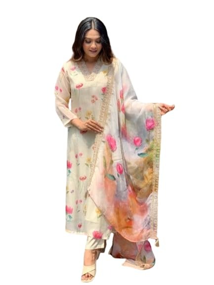 LEMON TEBY SILK SUIT WITH DIGITAL PRINTED FLORAL DUPATTA