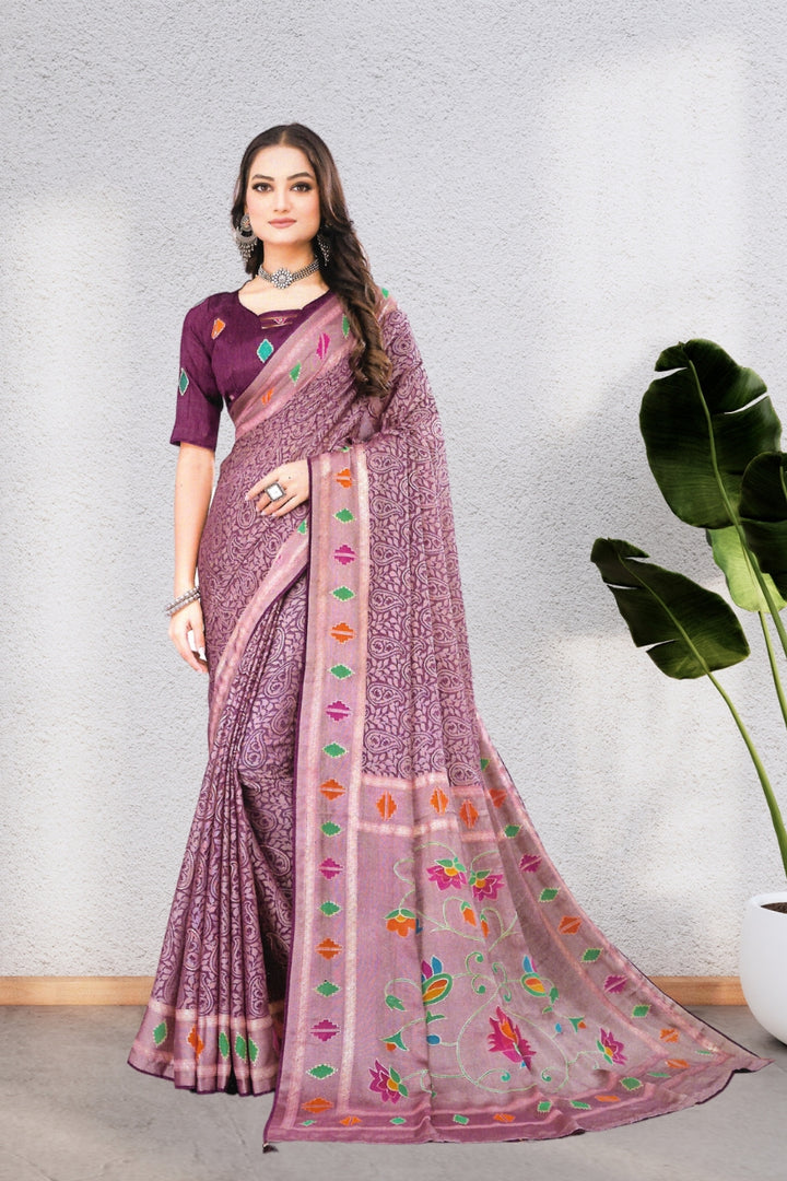 ISHYA SILK SAREE WITH BEAUTIFUL AND NECK DESIGNED BLOUSE, 8 BEAUTIFUL COLORS