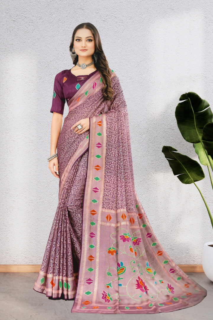 ISHYA SILK SAREE WITH BEAUTIFUL AND NECK DESIGNED BLOUSE, 8 BEAUTIFUL COLORS