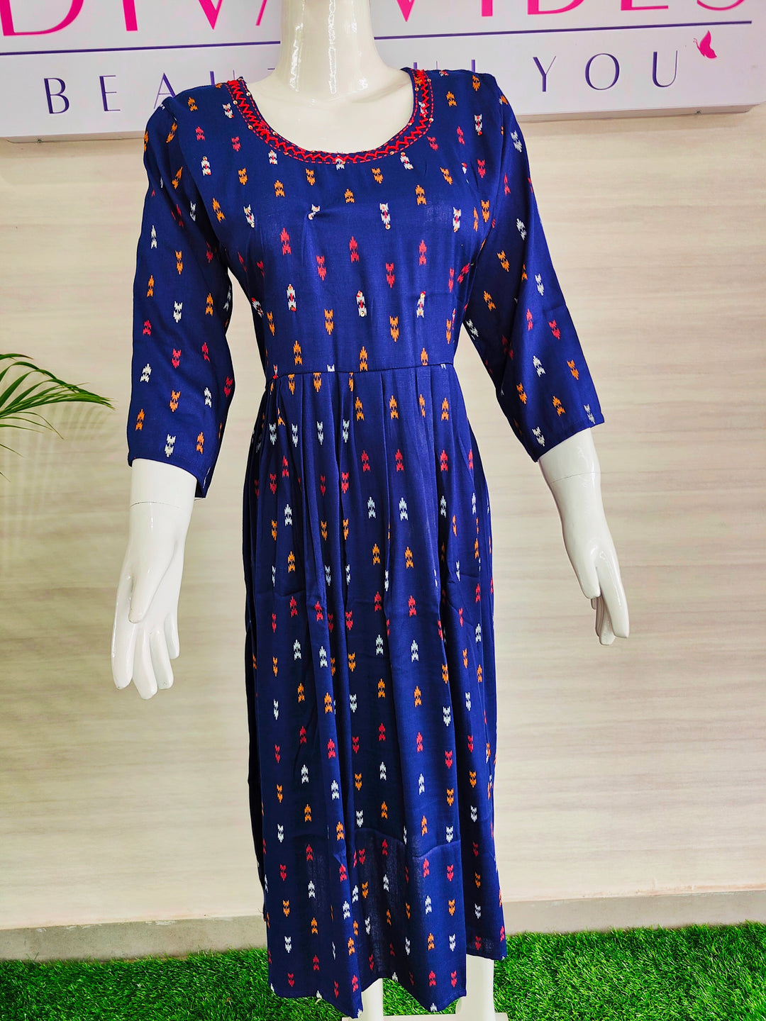 BLUE COLOR LONG FROCK STYLE SUPER SOFT COTTON KURTI FOR WOMEN