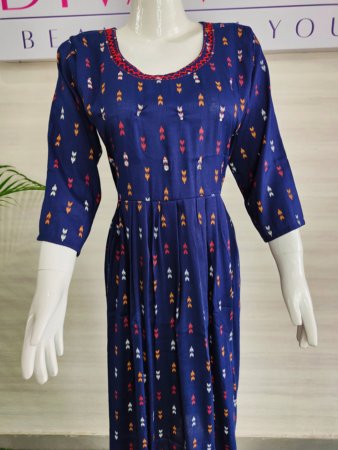 BLUE COLOR LONG FROCK STYLE SUPER SOFT COTTON KURTI FOR WOMEN