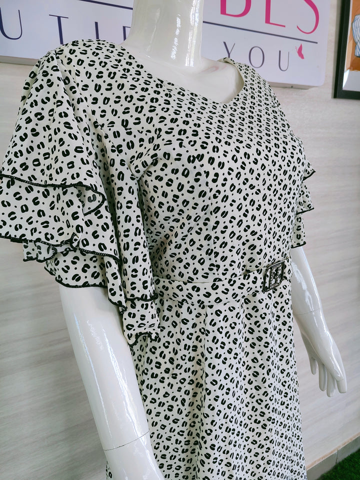 BLACK AND WHITE PRINTED IMPORTED FABRIC TUNIC DRESS FOR WOMEN  - FREE SIZE