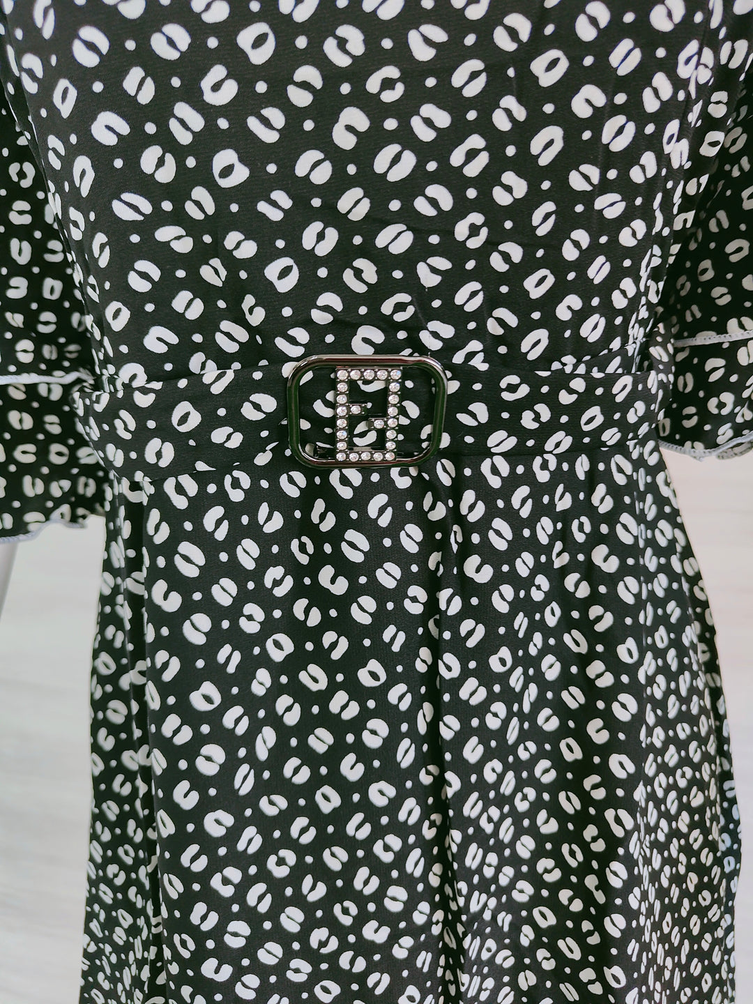 BLACK AND WHITE PRINTED IMPORTED FABRIC TUNIC DRESS FOR WOMEN  - FREE SIZE