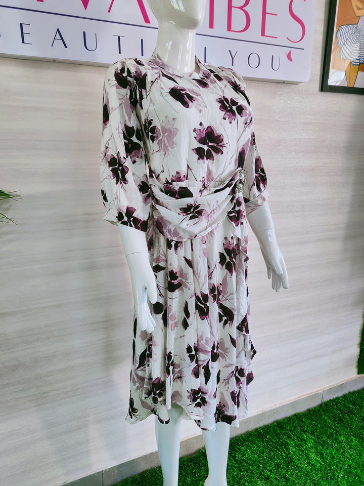 WHITE FLORAL IMPORTED FABBRIC BEAUTIFUL TUNIC DRESS FOR WOMEN, 3 COLORS