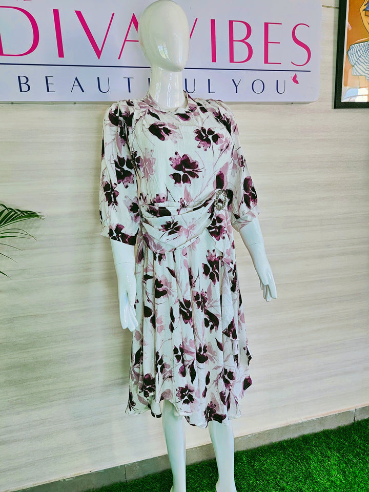 WHITE FLORAL IMPORTED FABBRIC BEAUTIFUL TUNIC DRESS FOR WOMEN, 3 COLORS