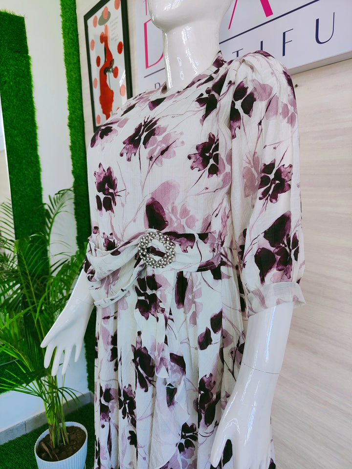 WHITE FLORAL IMPORTED FABBRIC BEAUTIFUL TUNIC DRESS FOR WOMEN, 3 COLORS