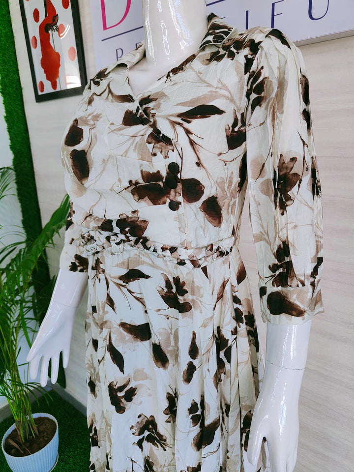 WHITE FLORAL IMPORTED FABBRIC BEAUTIFUL TUNIC DRESS FOR WOMEN, 3 COLORS