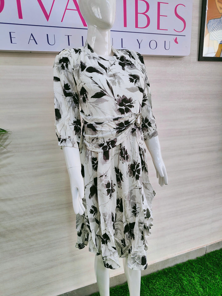 WHITE FLORAL IMPORTED FABBRIC BEAUTIFUL TUNIC DRESS FOR WOMEN, 3 COLORS