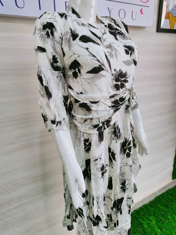 WHITE FLORAL IMPORTED FABBRIC BEAUTIFUL TUNIC DRESS FOR WOMEN, 3 COLORS