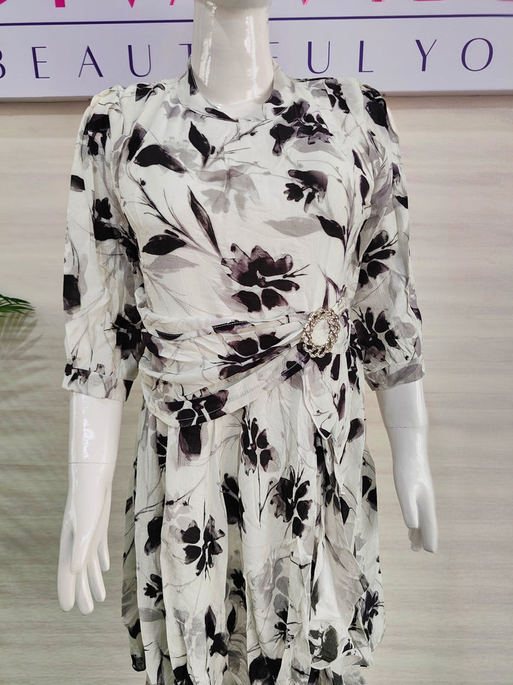 WHITE FLORAL IMPORTED FABBRIC BEAUTIFUL TUNIC DRESS FOR WOMEN, 3 COLORS