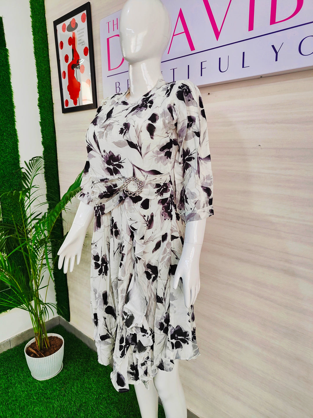 WHITE FLORAL IMPORTED FABBRIC BEAUTIFUL TUNIC DRESS FOR WOMEN, 3 COLORS