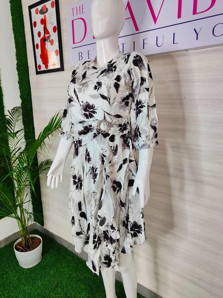 WHITE FLORAL IMPORTED FABBRIC BEAUTIFUL TUNIC DRESS FOR WOMEN, 3 COLORS