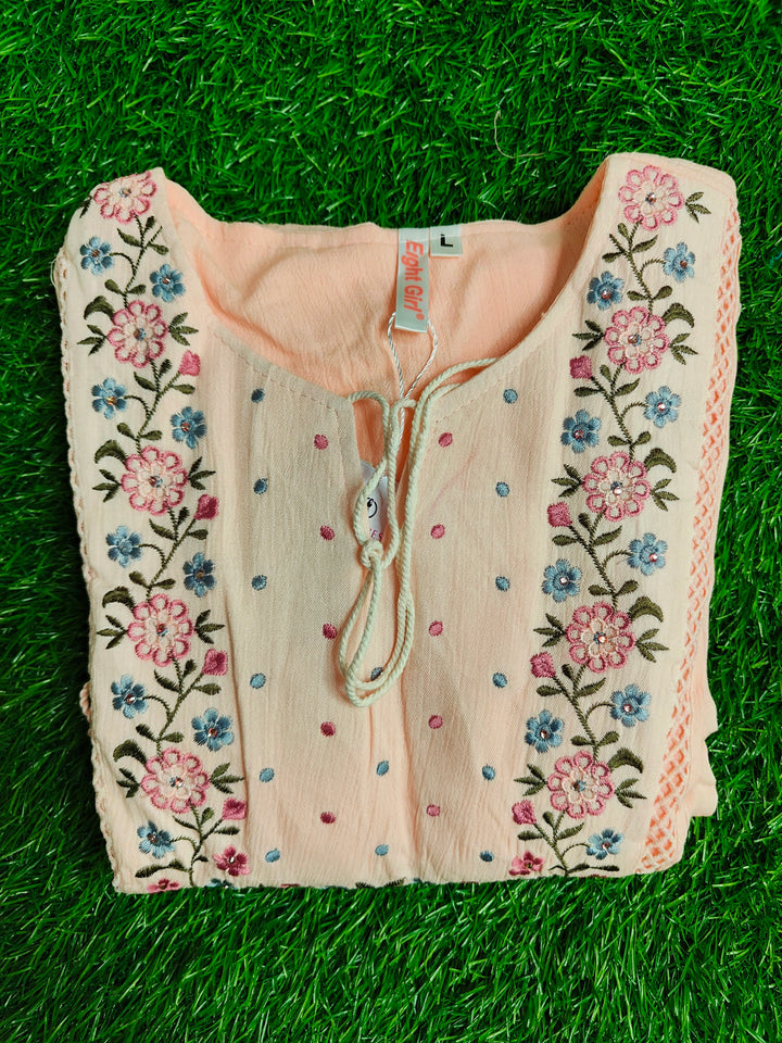 COTTON TUNICS WITH DESIGNED EMBROIDERY WORK ON NECK