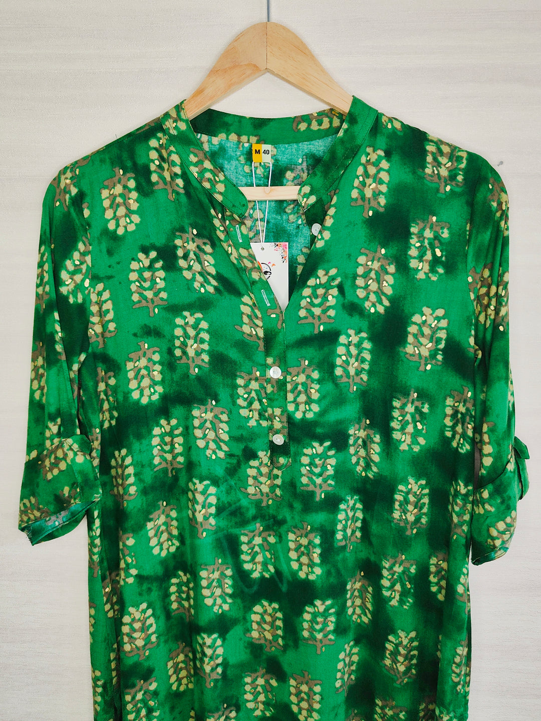 GREEN GOLDEN PRINY DESIGN SUPER SOFT COTTON KURTI FOR WOMEN