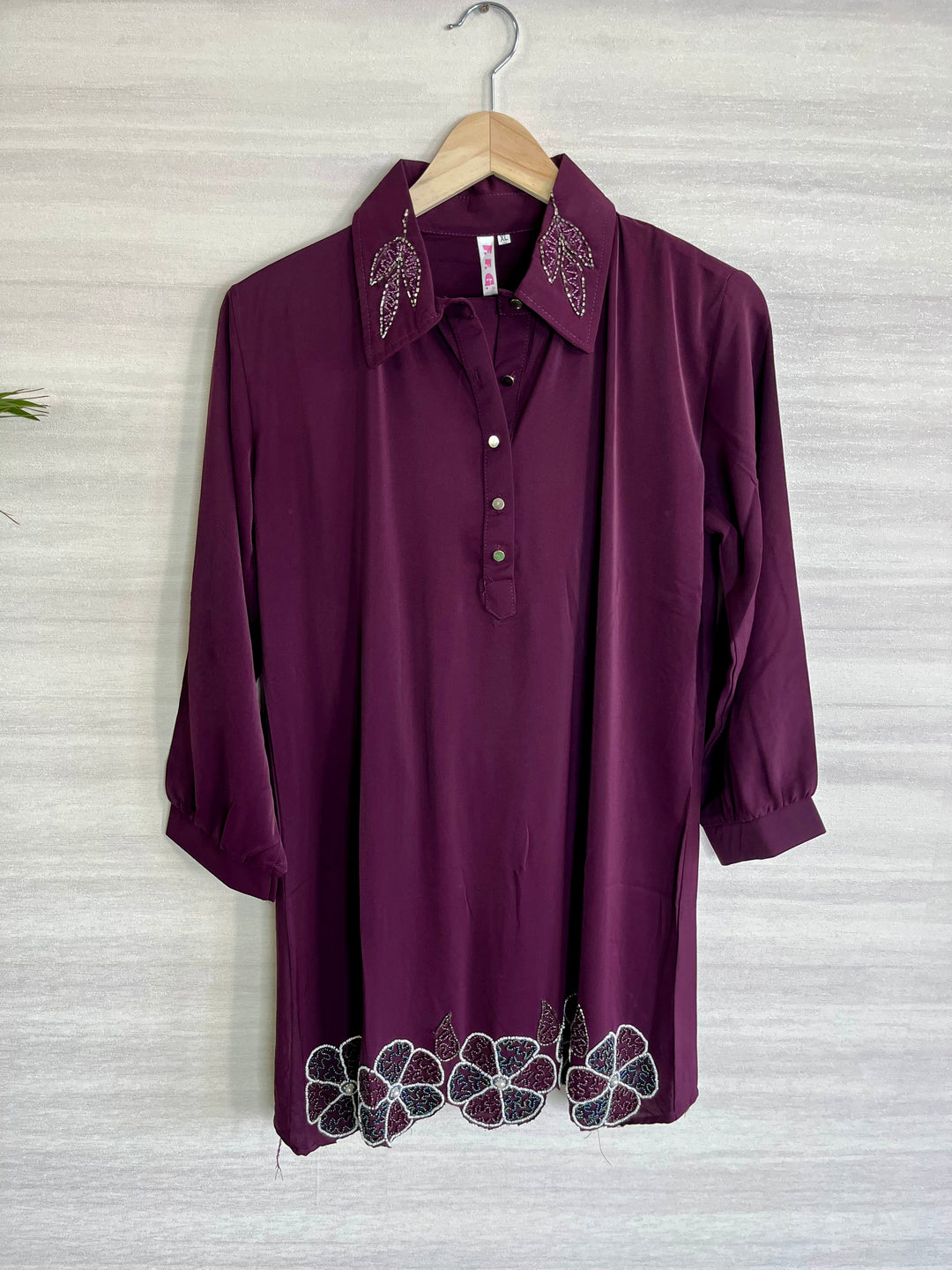 PREMIUM PURPLE IMPORTED FABRIC CO-ORDS SET WITH PEARL DESIGN ON COLOR AND TOPS BOTTOM